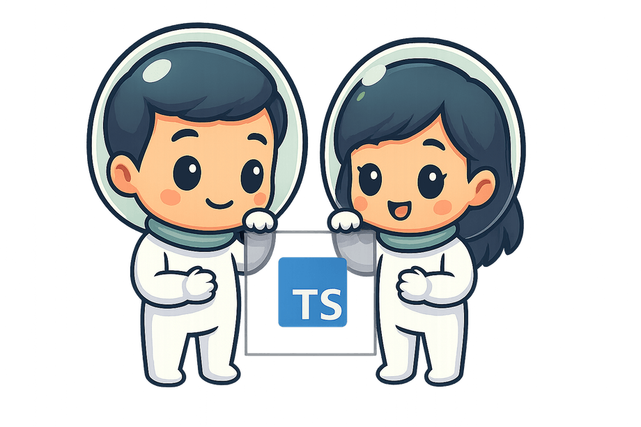 Two people looking at the TypeScript logo